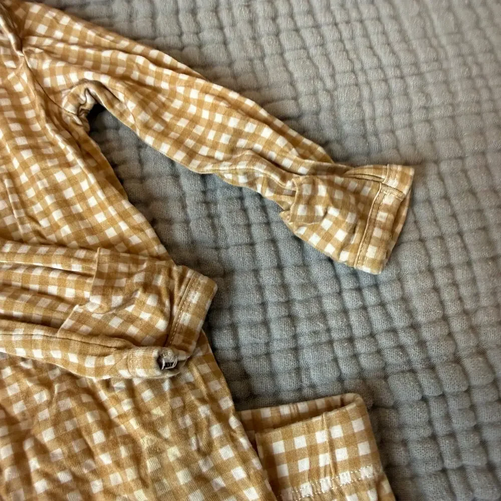 Forever French Bamboo Baby Outfit Set 3-6 Months Boy Footie Pants Gingham Check